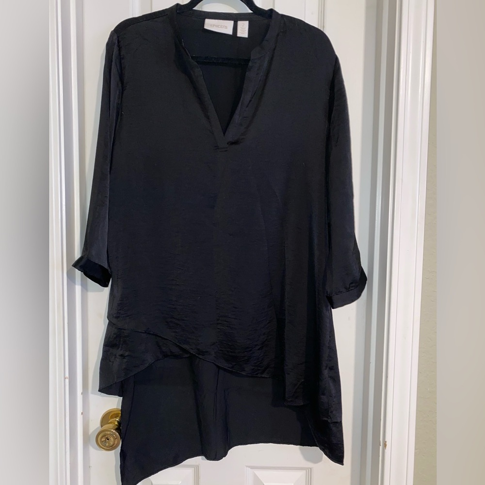 Chico's Elegant Black V-Neck Asymmetrical Hi‎ Lo Tunic